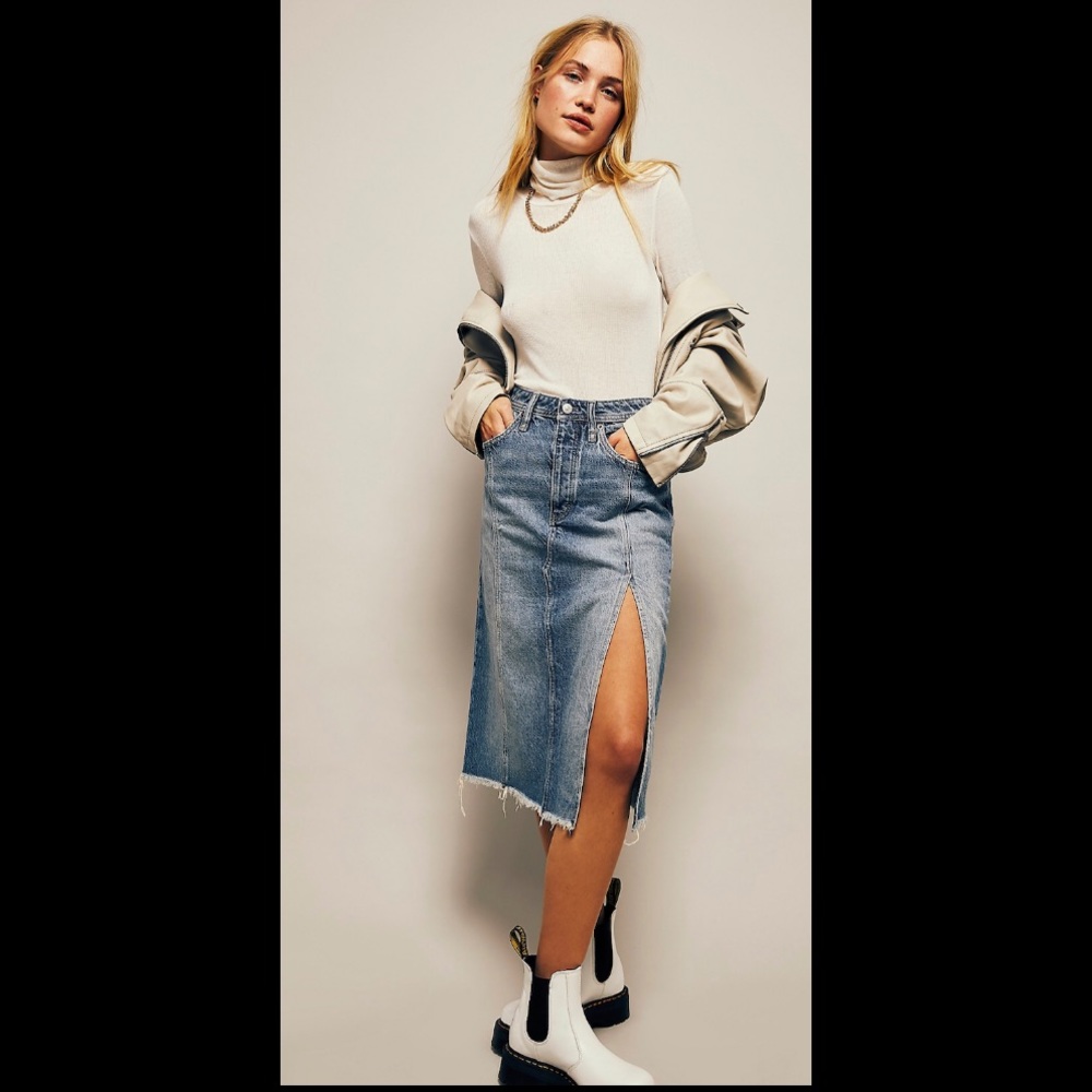 NWT Free People denim midi skirt with slit